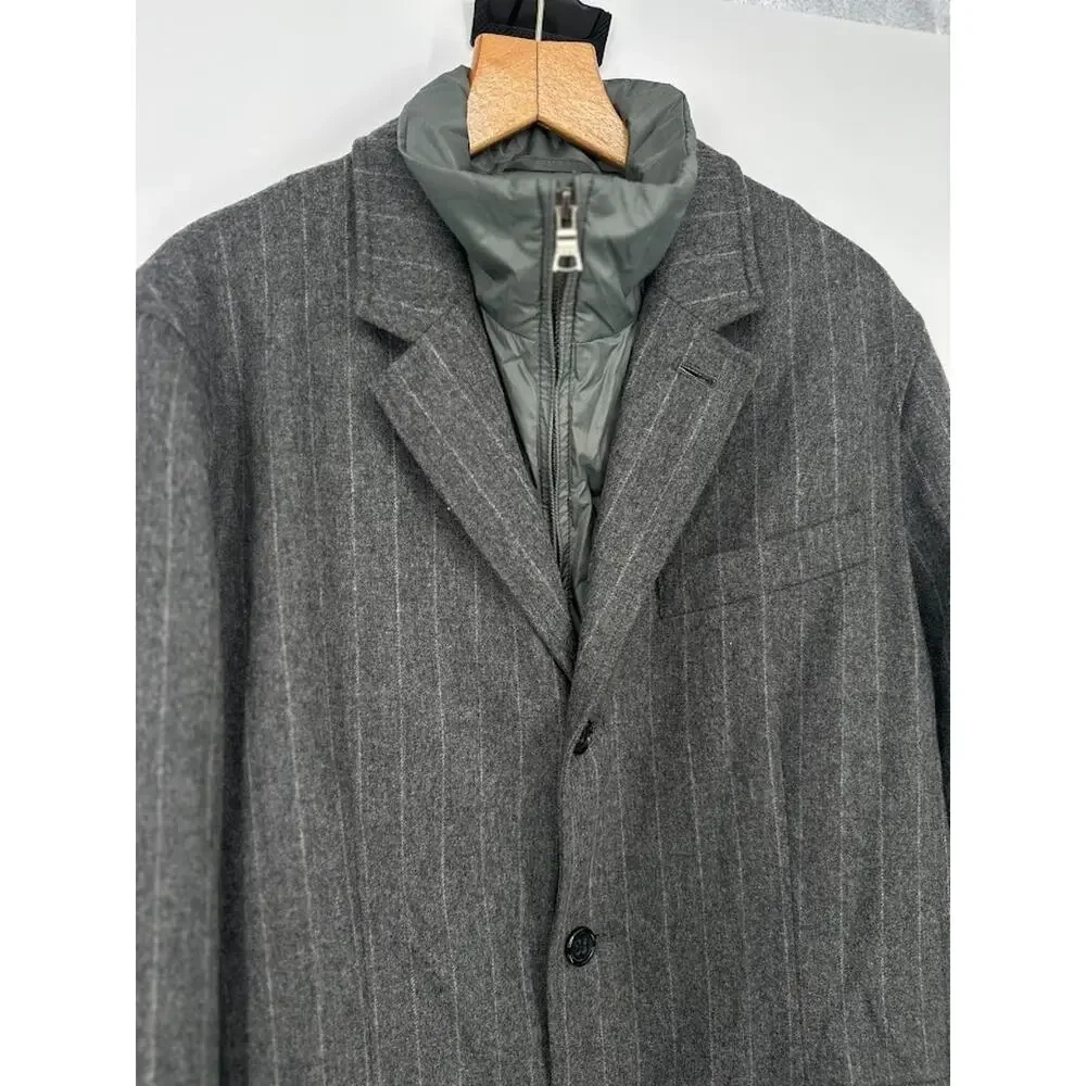 Banana Republic‎ Mens S Wool Topcoat Grey Stripe Jacket Pea Coat Removable Liner